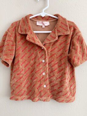 Weekend House Velour Button Down Logo Shirt • 5/6 Years